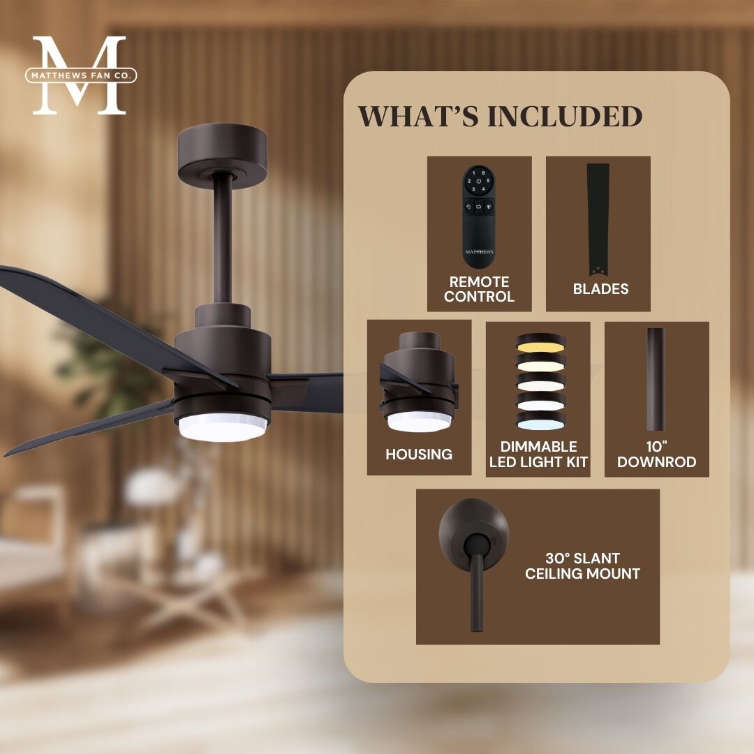 Atlas Alessandra - LK 56 inch Textured Bronze with Matte Black Blades Ceiling Fan